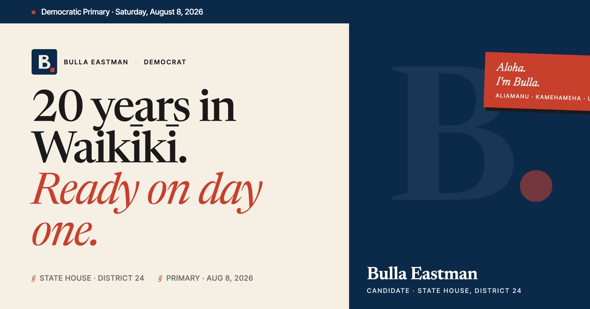 20 years in Waikīkī. Ready on day one. · Bulla Eastman